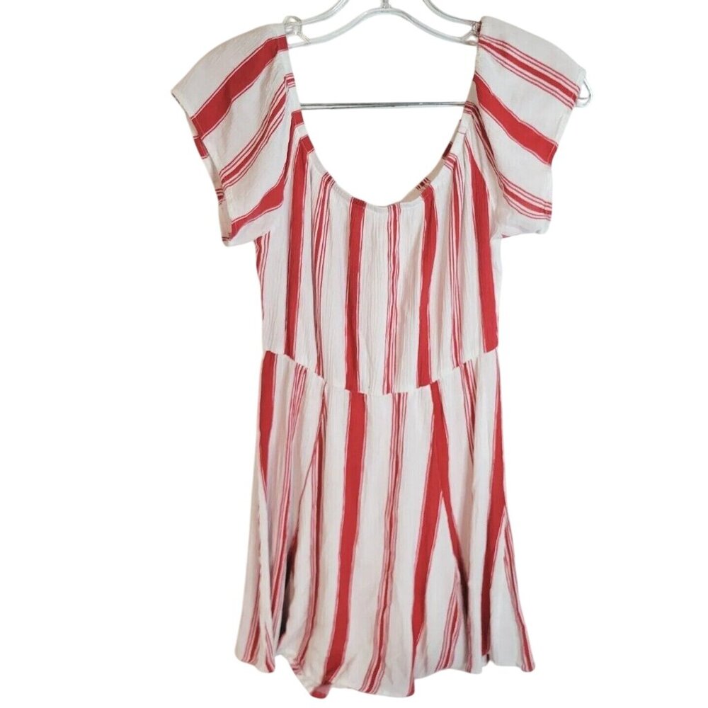 Red & White Striped Mimi Chica Short Sleeve Dress‎ With Scoop Neckline